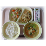 6月13日（火）キャベツのマヨ炒め　枝豆サラダ　中華スープ