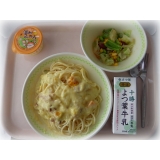 11月22日（木）　かぼちゃのクリームスパゲティ　豆豆サラダ　温州みかんゼリー　