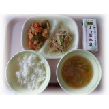 4月20日（火）　たらと野菜のチリーソース　枝豆サラダ　春雨スープ