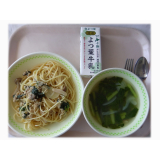 10月12日（木）　鶏肉ときのこの和風スパゲティ　小松菜とベーコンのスープ