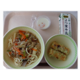 12月21日（木）　けんちんうどん　ちくわの磯辺揚げ　牛乳プリン