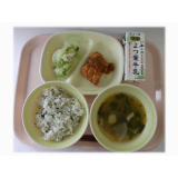 5月7日（火）　わかめごはん　山賊焼き　白菜のレモン漬け　たぬき汁