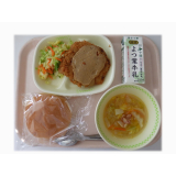 2月25日（水）　鹿カツバーガー　フレンチサラダ　白菜とベーコンのスープ